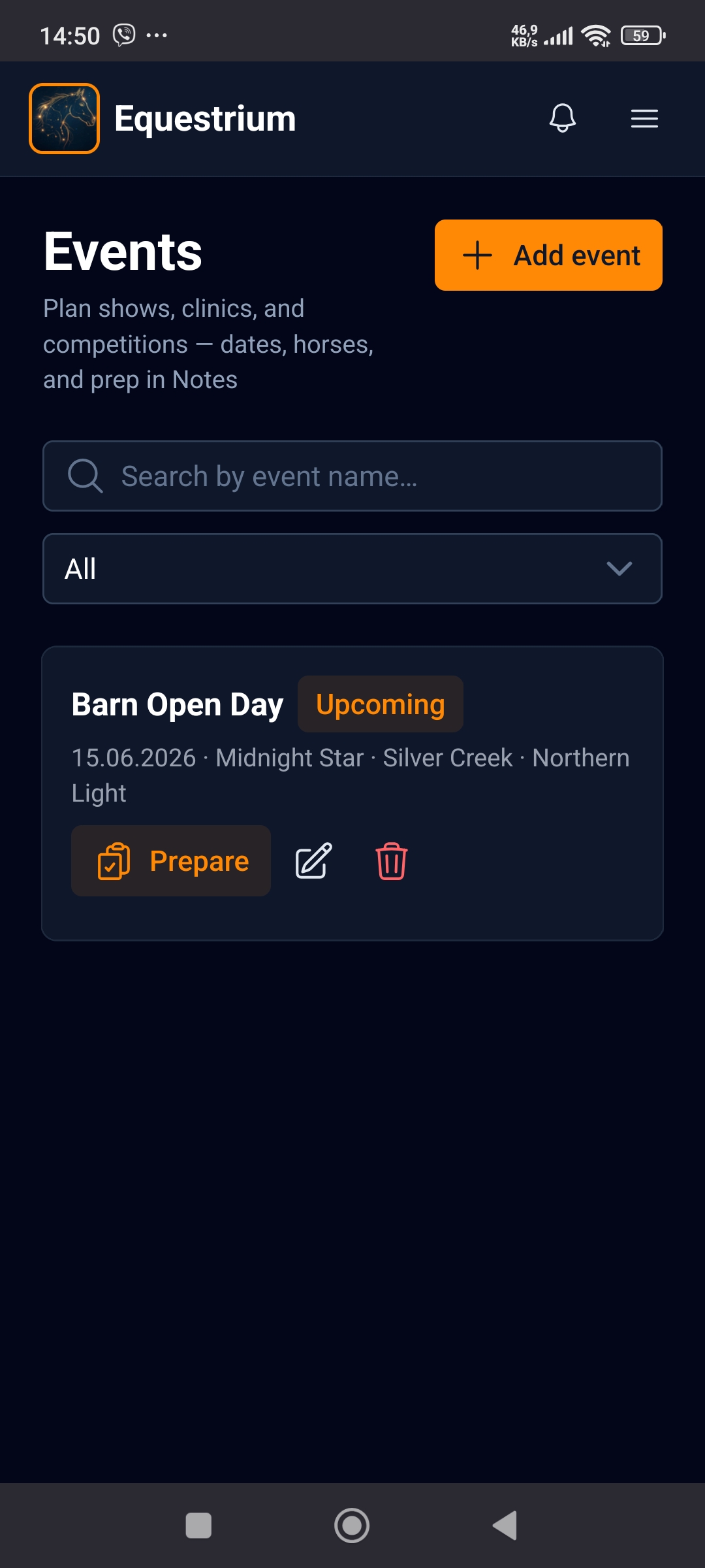 Equestrium stable manager events with an open day entry