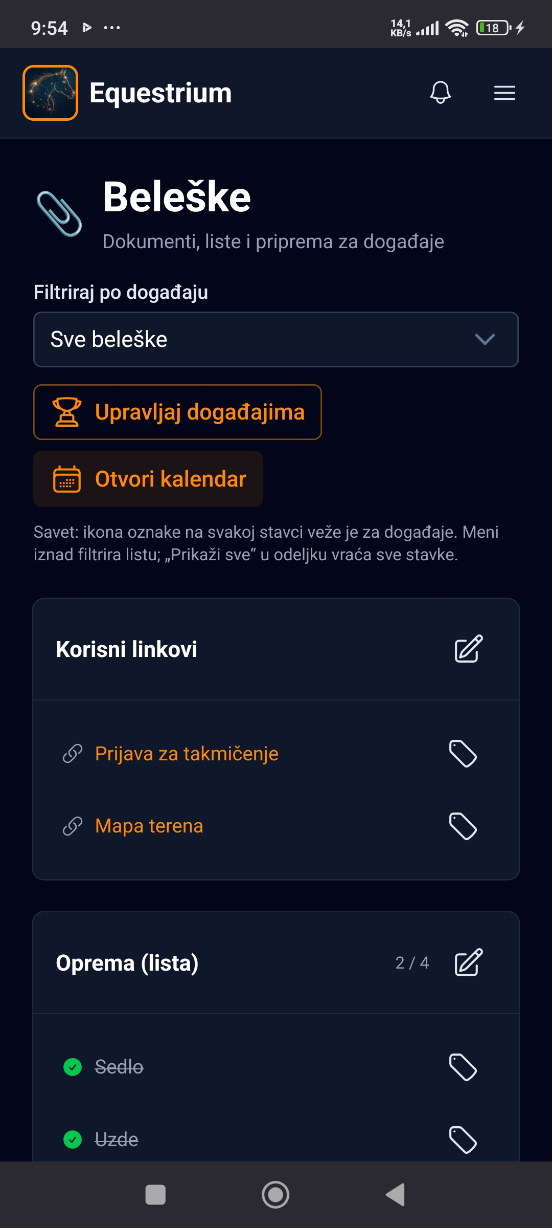 Equestrium Beleške sa korisnim linkovima i listom opreme za pripremu
